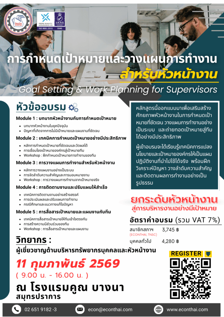 หลักสูตร...การกำหนดเป้าหมายและวางแผนการทำงานสำหรับหัวหน้างาน